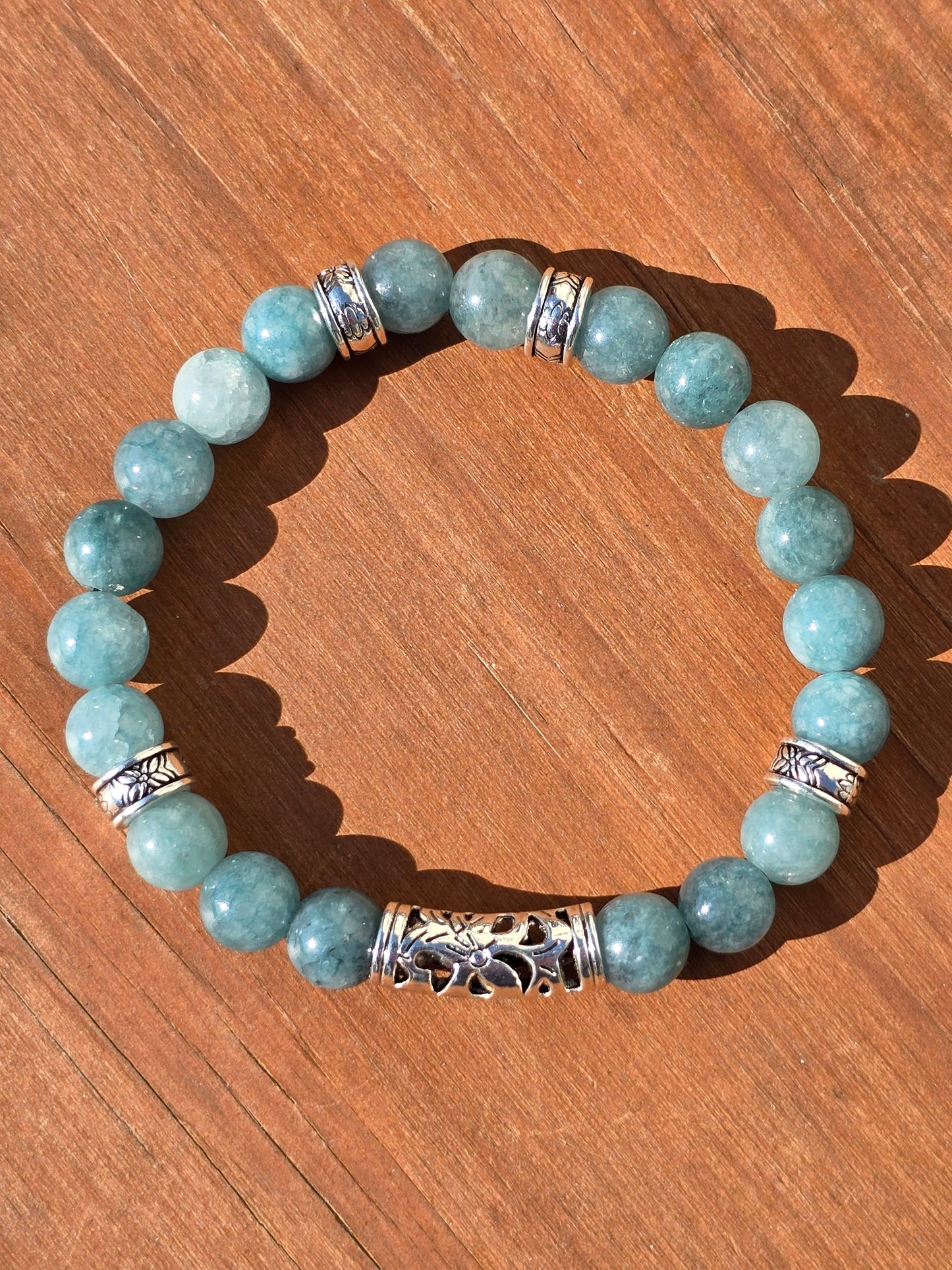 Women's Sky Blue / Green Bracelet - Handmade elastic 6.5 inch stretch bracelet
