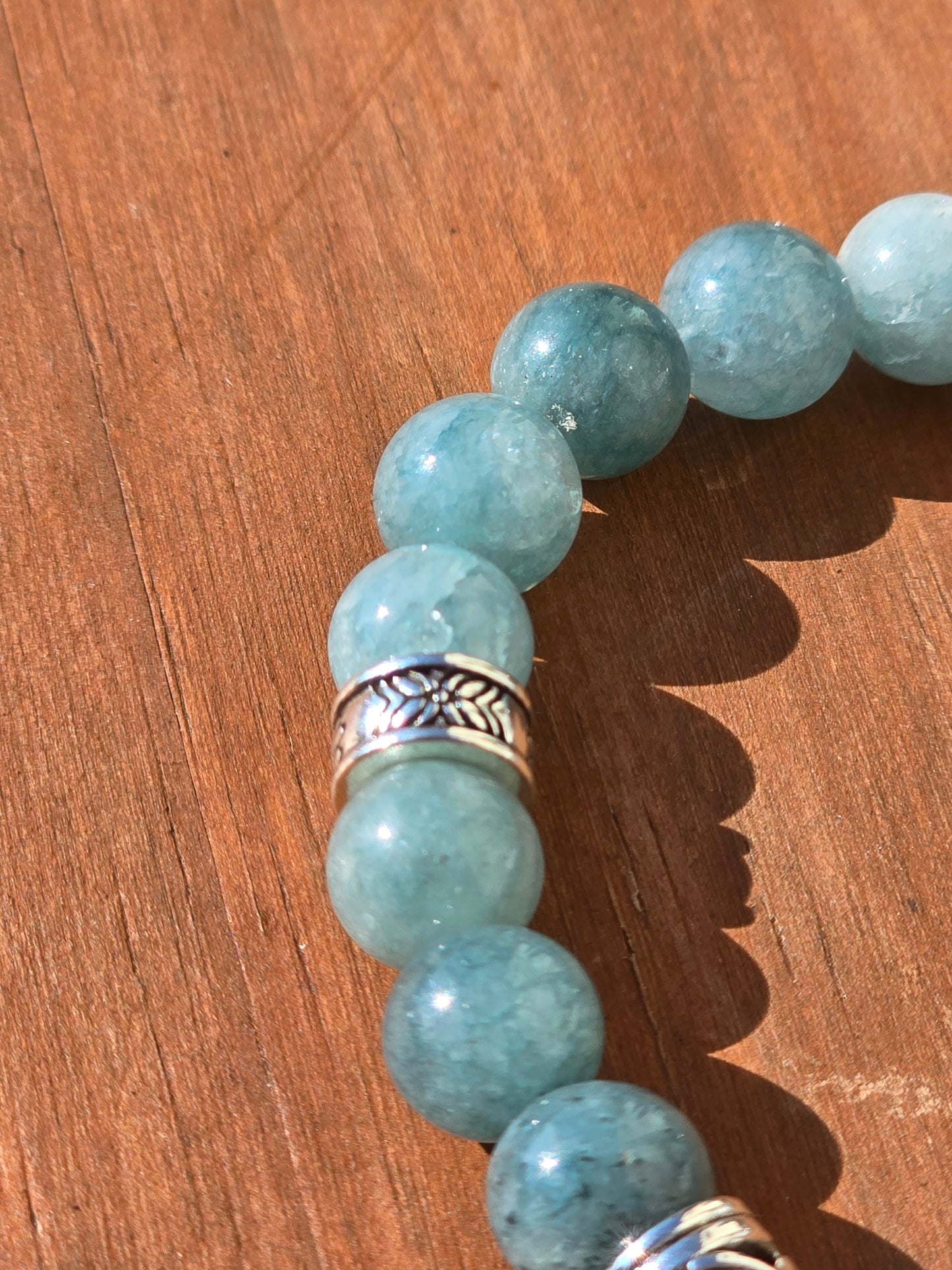Women's Sky Blue / Green Bracelet - Handmade elastic 6.5 inch stretch bracelet