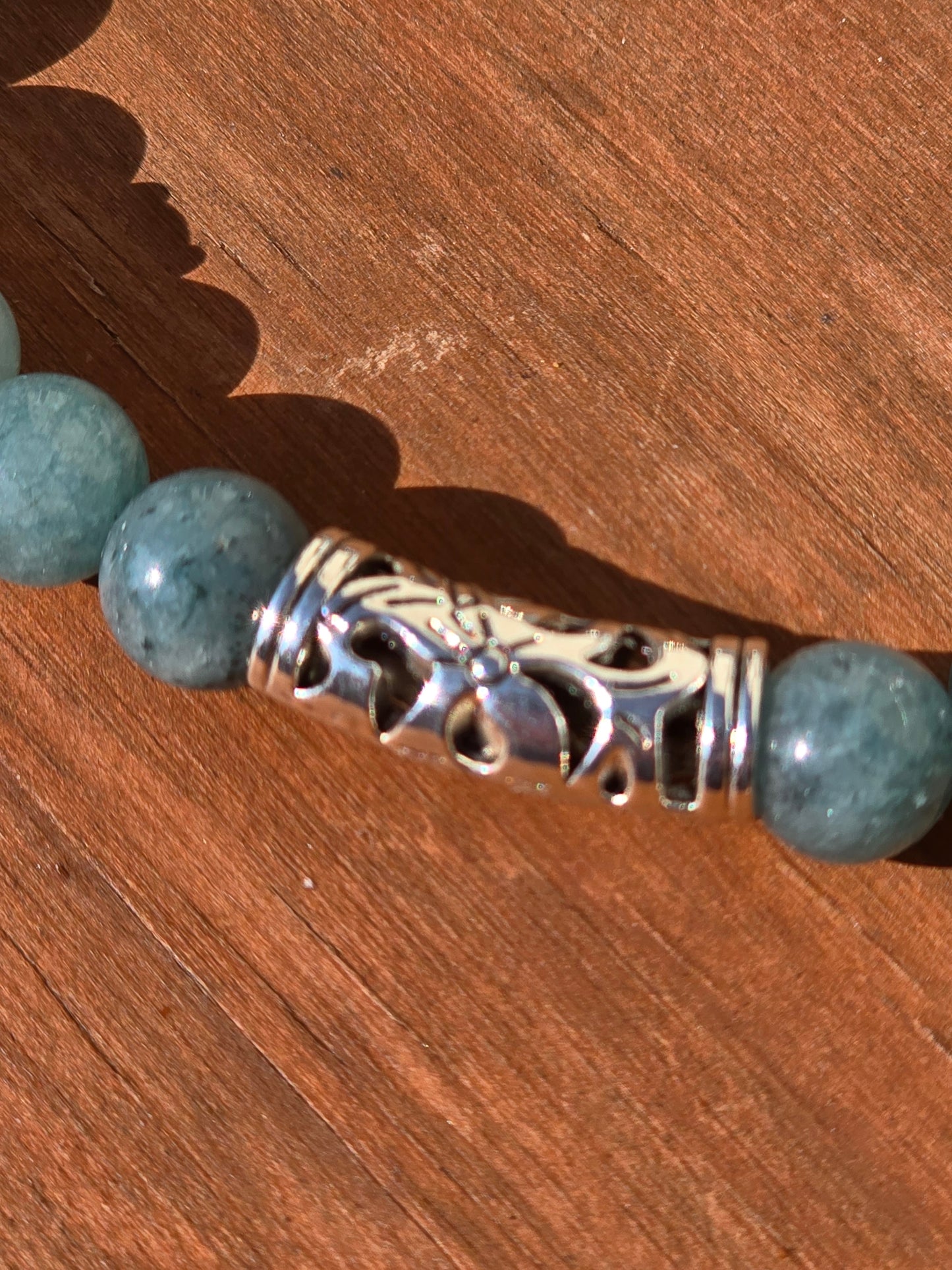 Women's Sky Blue / Green Bracelet - Handmade elastic 6.5 inch stretch bracelet