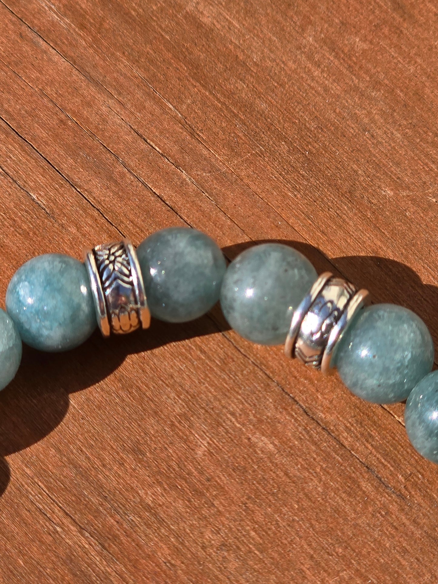Women's Sky Blue / Green Bracelet - Handmade elastic 6.5 inch stretch bracelet