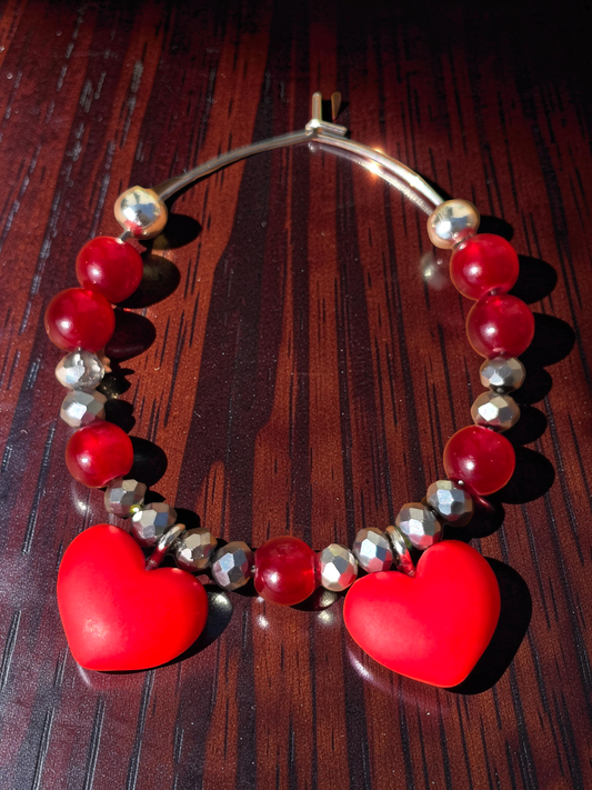 Handmade Heart Wine Glass Charms, Set of 4 Colourful Drink Markers for Parties