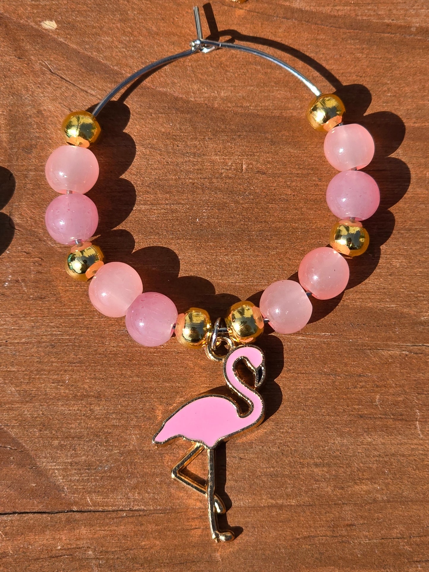 Flamingo Beaded Wine Glass Charms - Drinks charms for wine / cocktail glasses