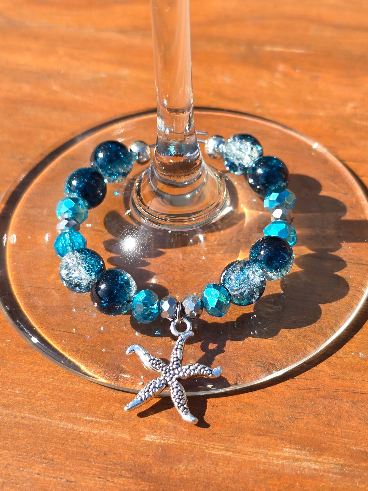 Ocean animal glass charm - blue glass beaded wine charms