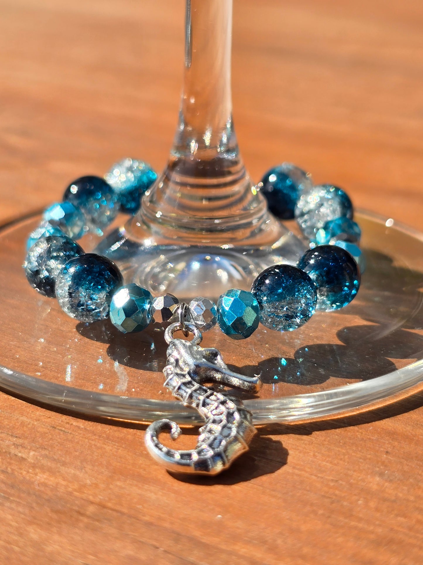 Ocean animal glass charm - blue glass beaded wine charms