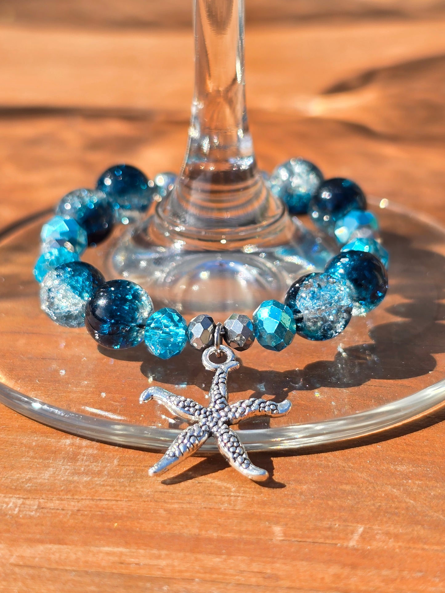 Ocean animal glass charm - blue glass beaded wine charms