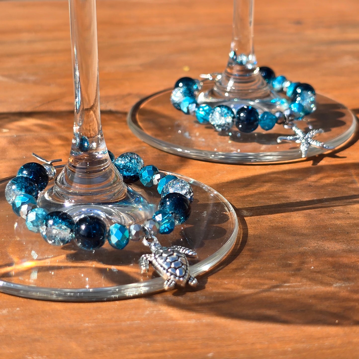 Ocean animal glass charm - blue glass beaded wine charms