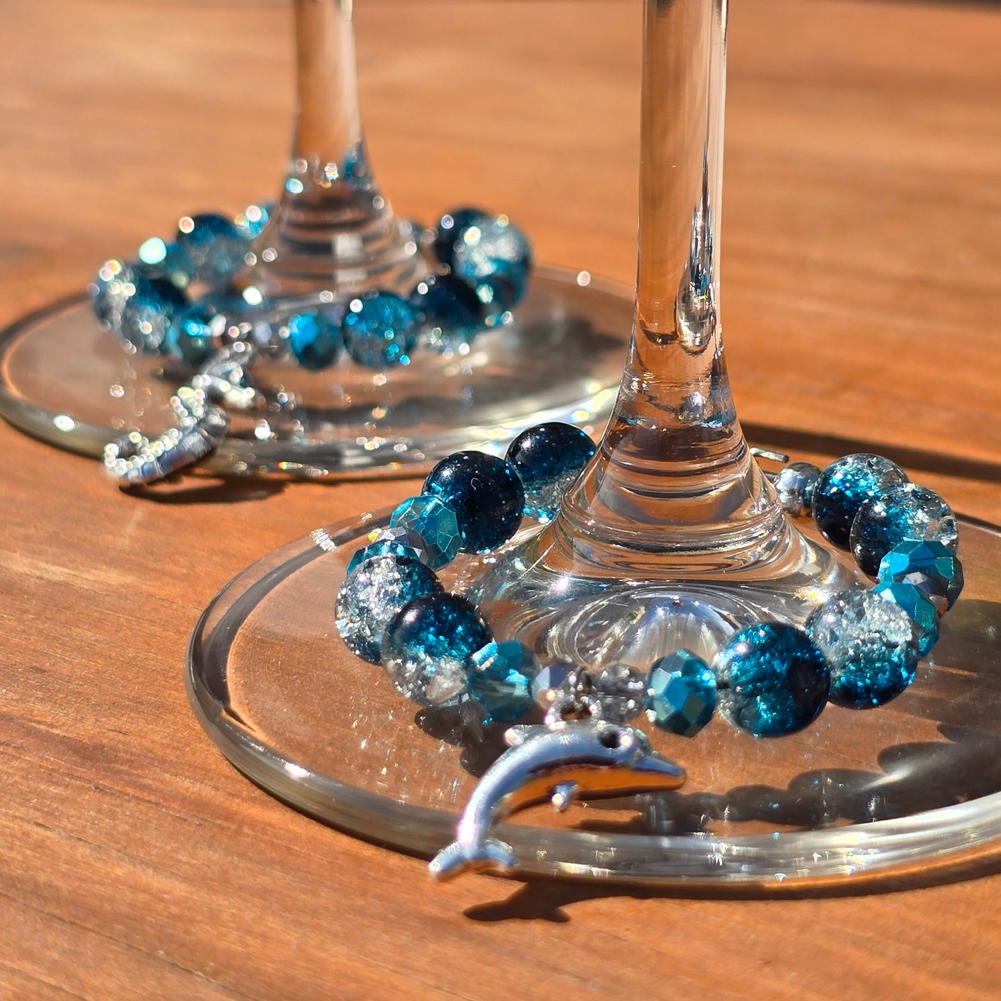 Ocean animal glass charm - blue glass beaded wine charms