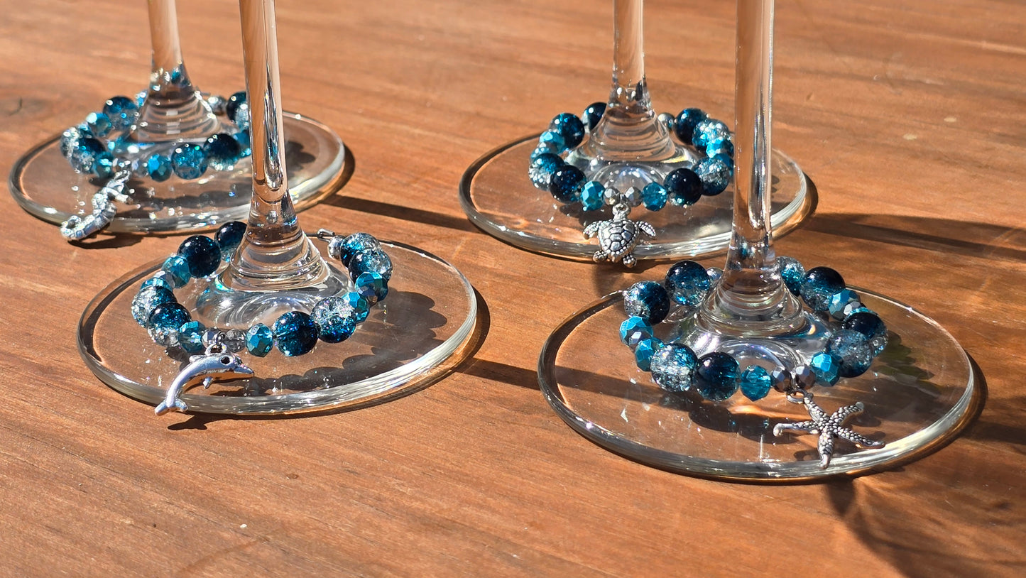 Ocean animal glass charm - blue glass beaded wine charms