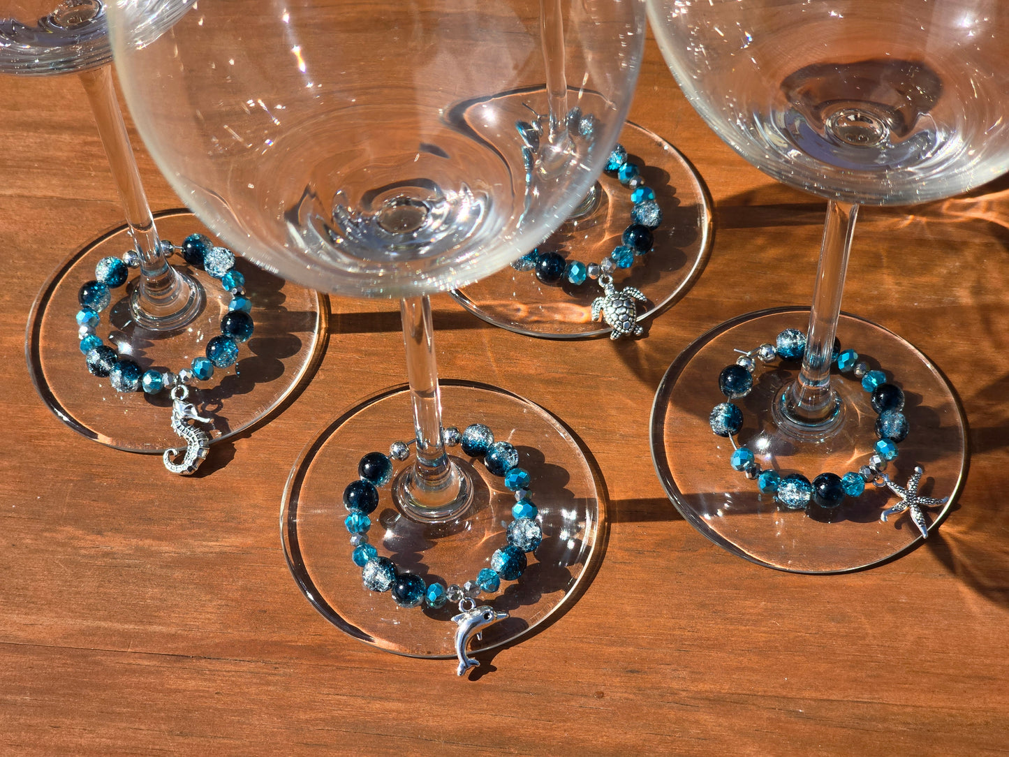 Ocean animal glass charm - blue glass beaded wine charms