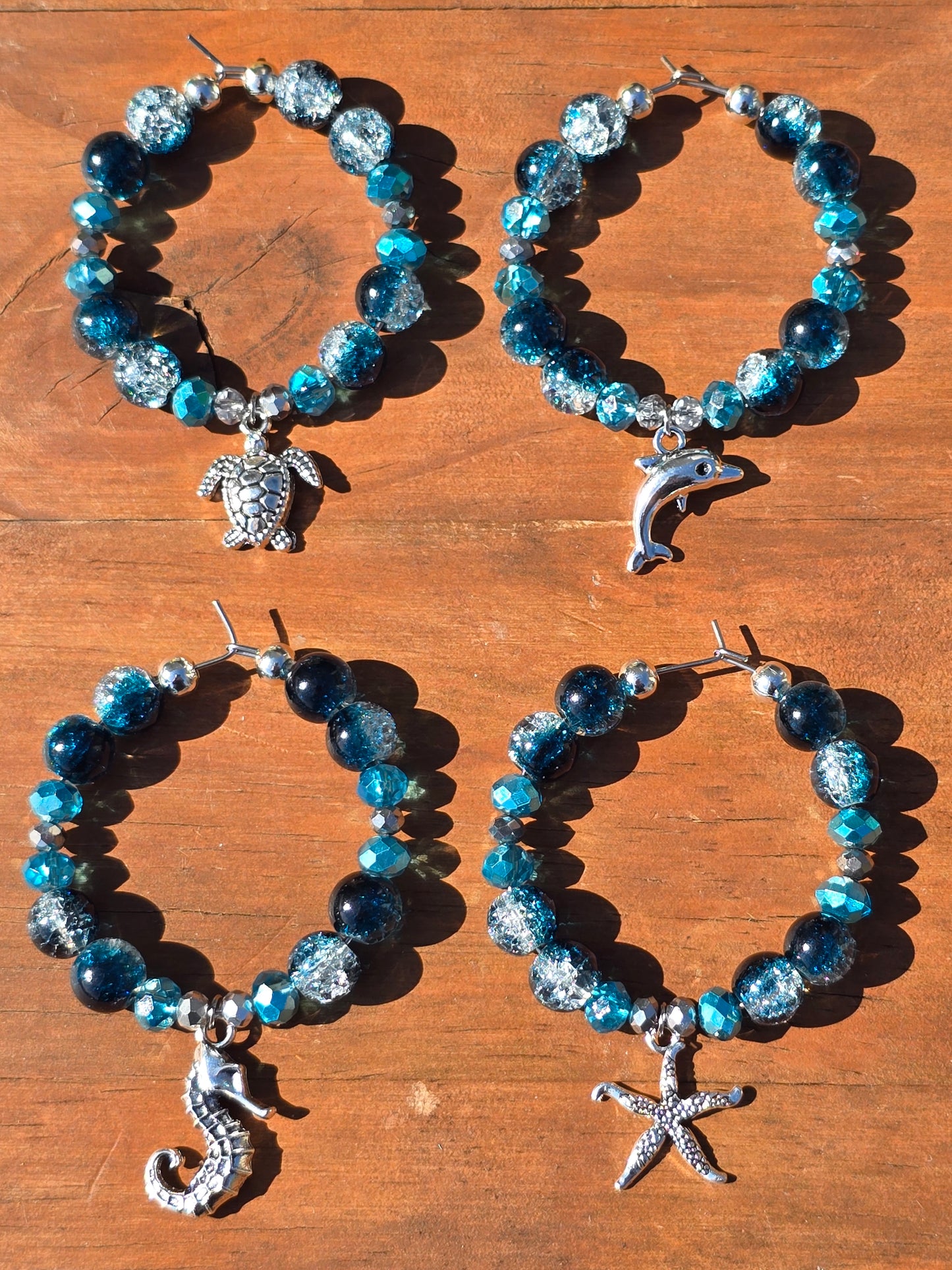 Ocean animal glass charm - blue glass beaded wine charms