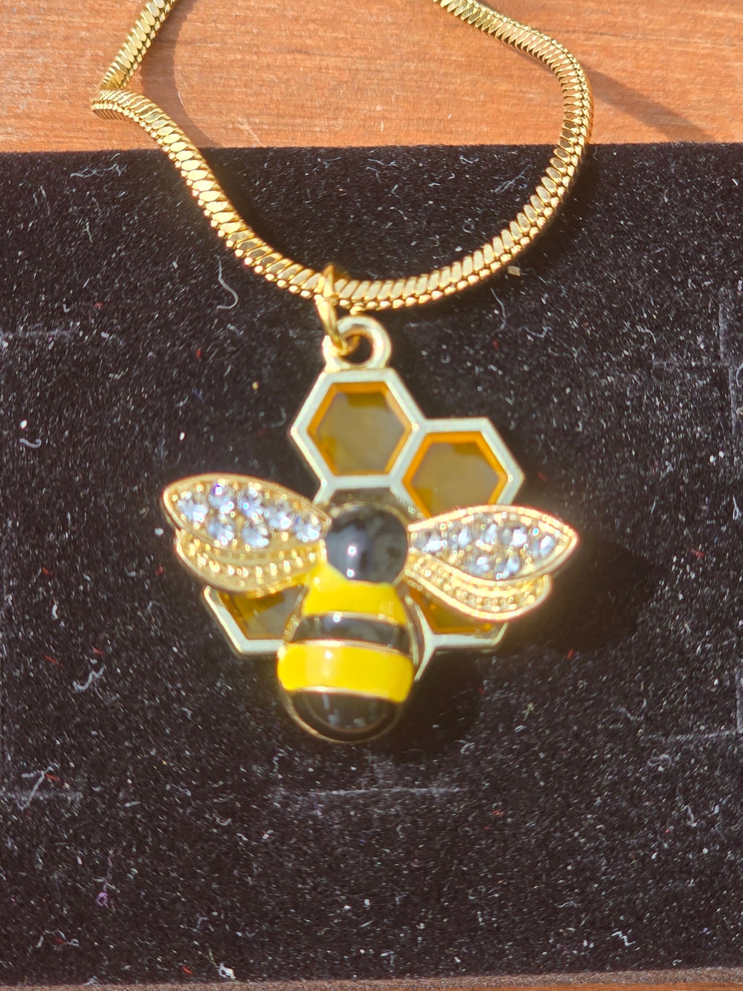 Bee Necklace and Earring Set - Handmade Bumble Bee Necklace with Honeycomb Earrings