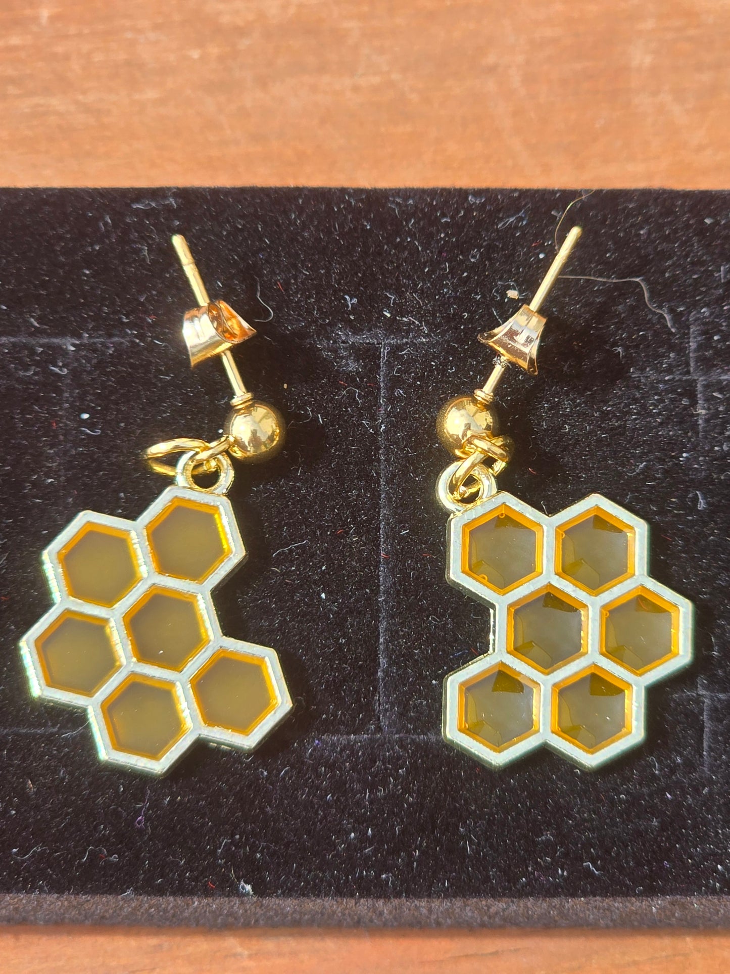 Bee Necklace and Earring Set - Handmade Bumble Bee Necklace with Honeycomb Earrings