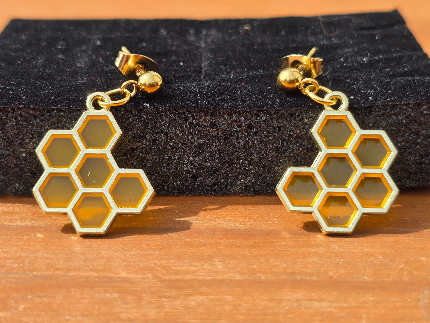 Bee Necklace and Earring Set - Handmade Bumble Bee Necklace with Honeycomb Earrings