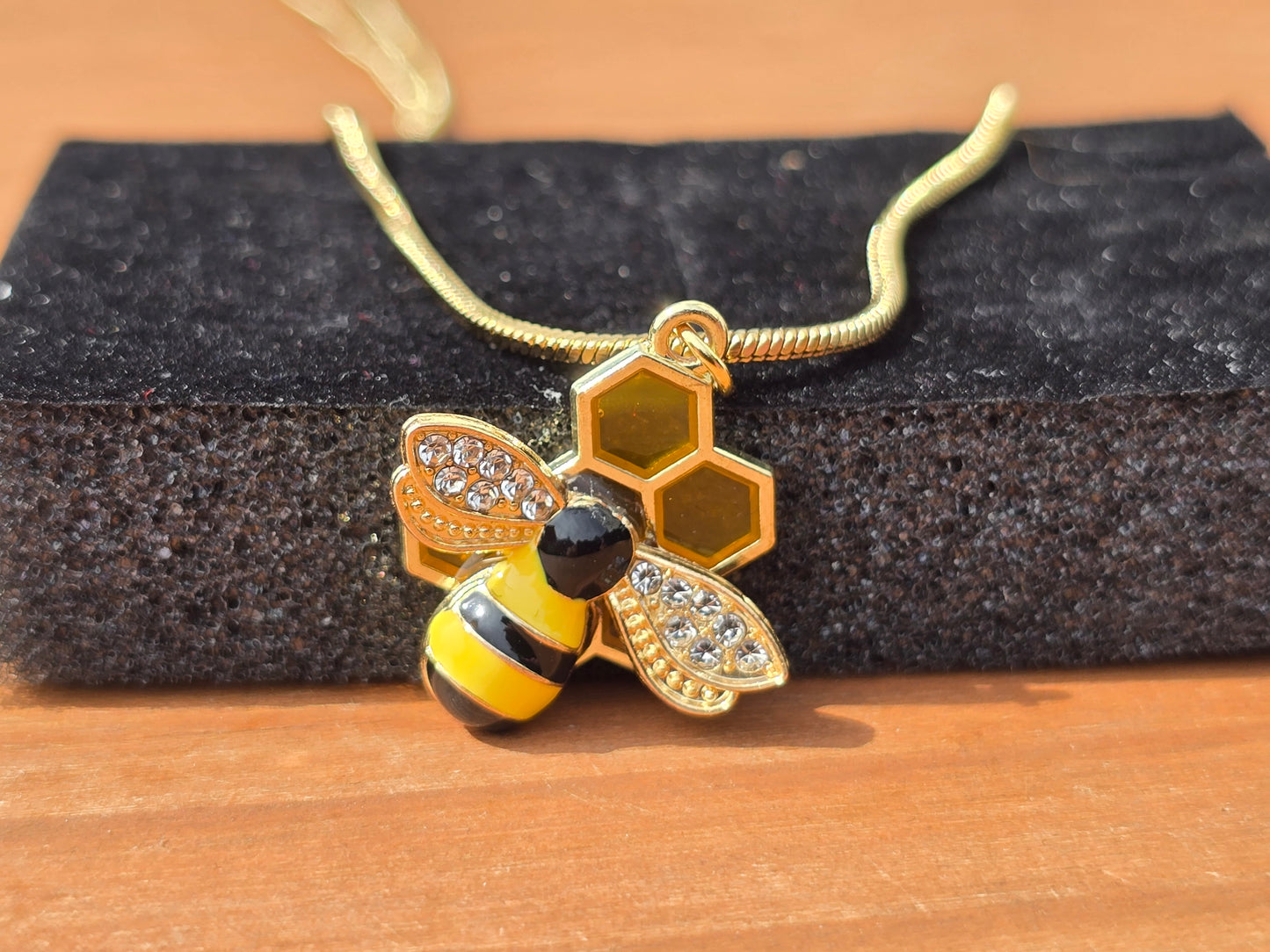Bee Necklace and Earring Set - Handmade Bumble Bee Necklace with Honeycomb Earrings