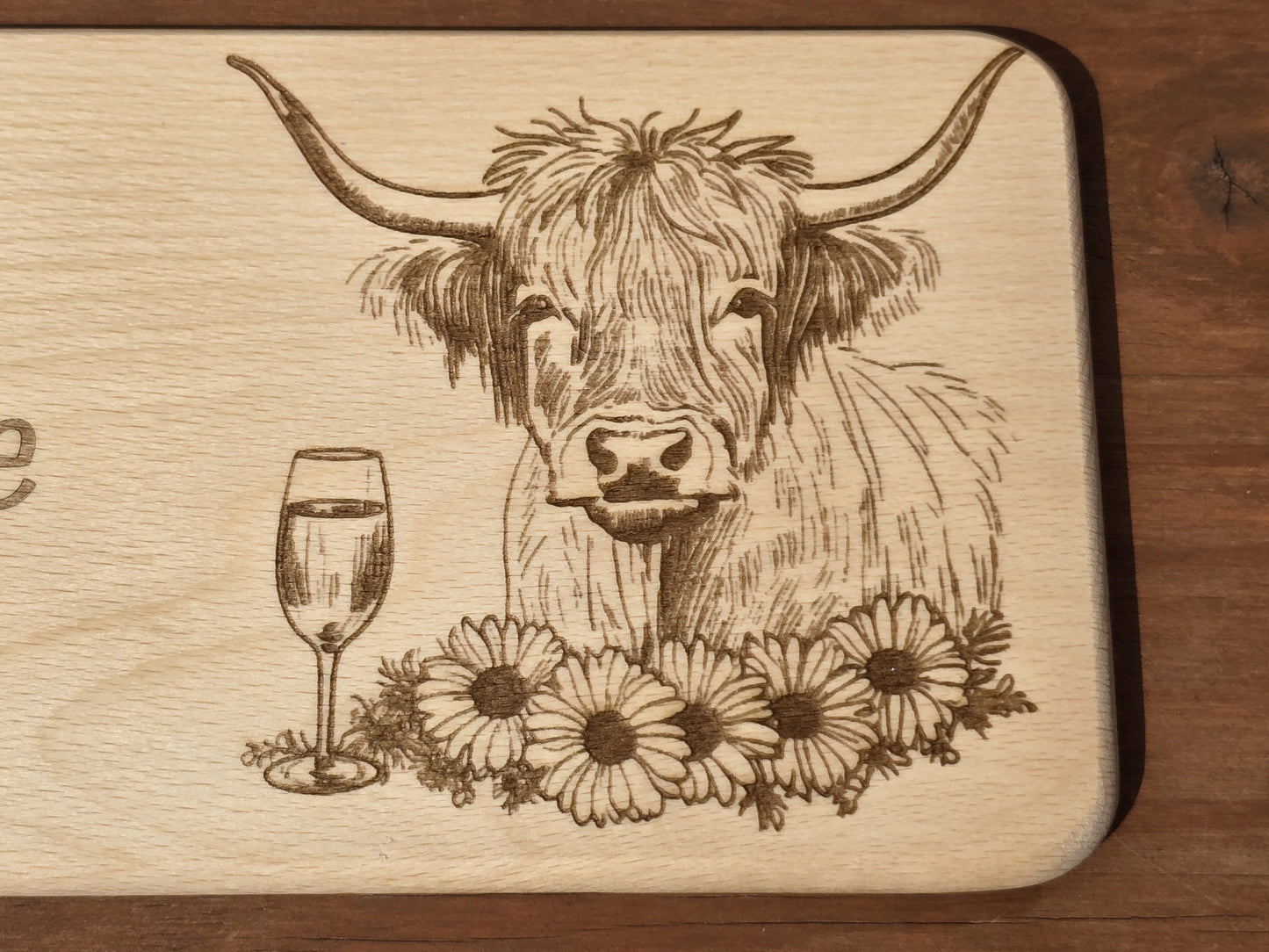 Personalised Highland cow breakfast board - Etched small wooden serving board