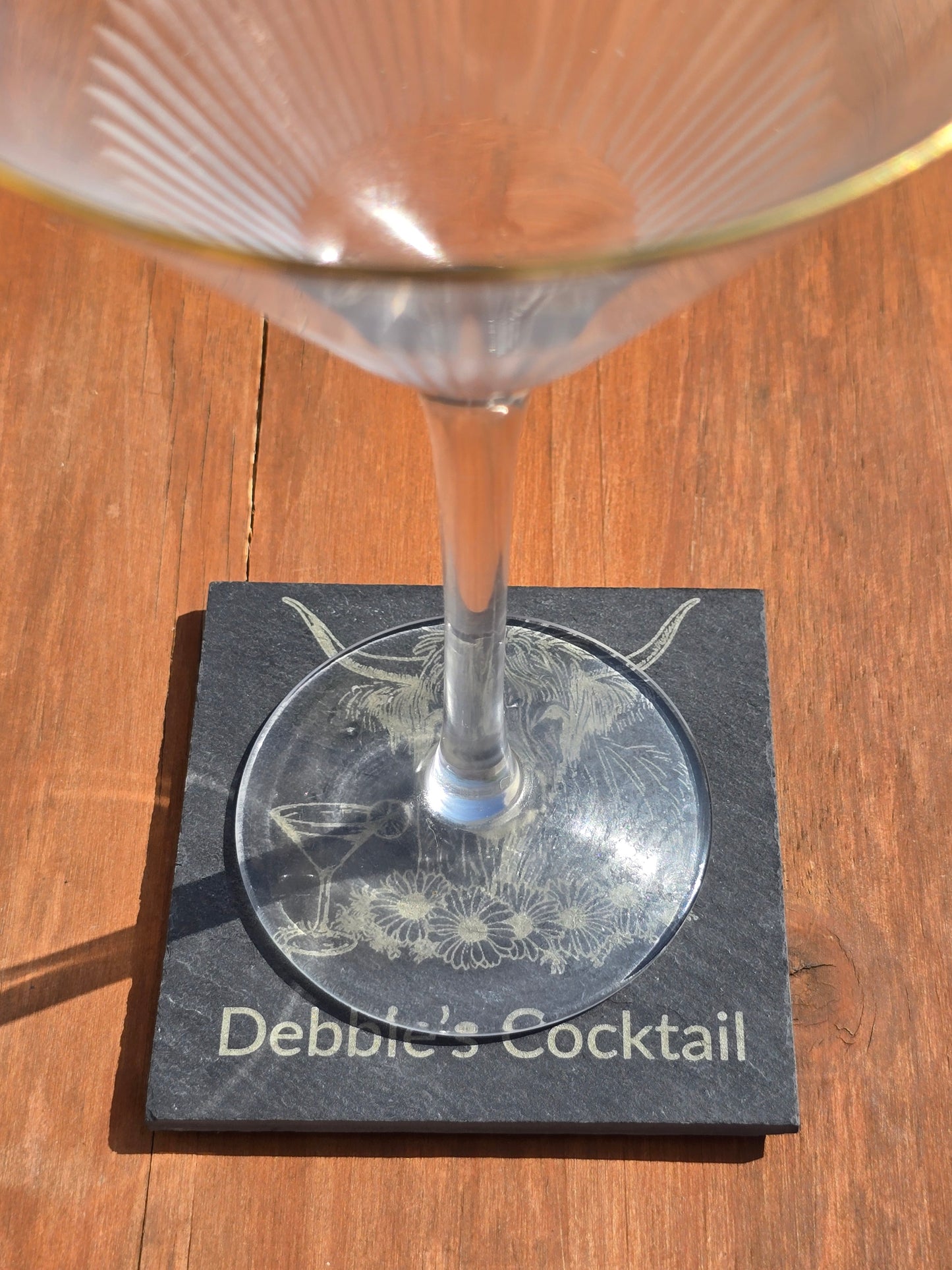 Personalised Highland Cow Slate Coaster - "Your Name's Cocktail" Text