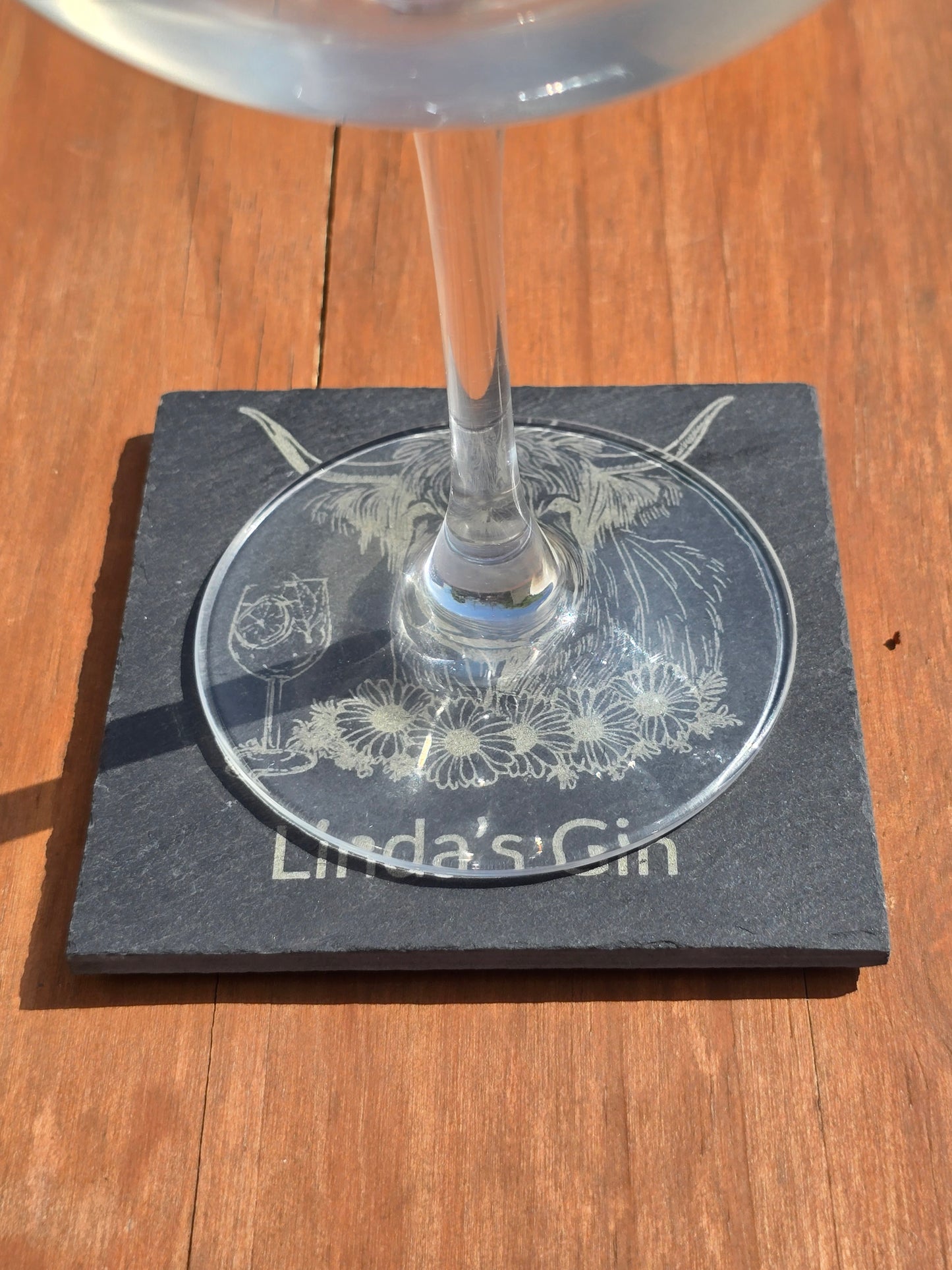 Personalised Highland Cow Slate Coaster - "Your Name's Gin" Text
