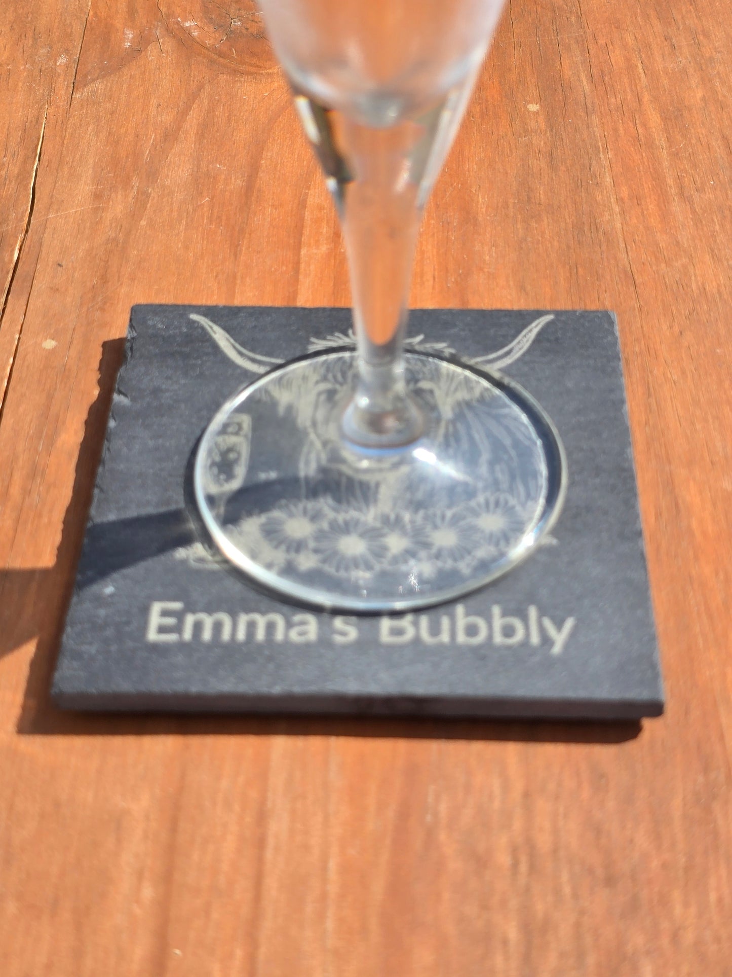 Personalised Highland Cow Slate Coaster - "Your Name's Bubbly" Text