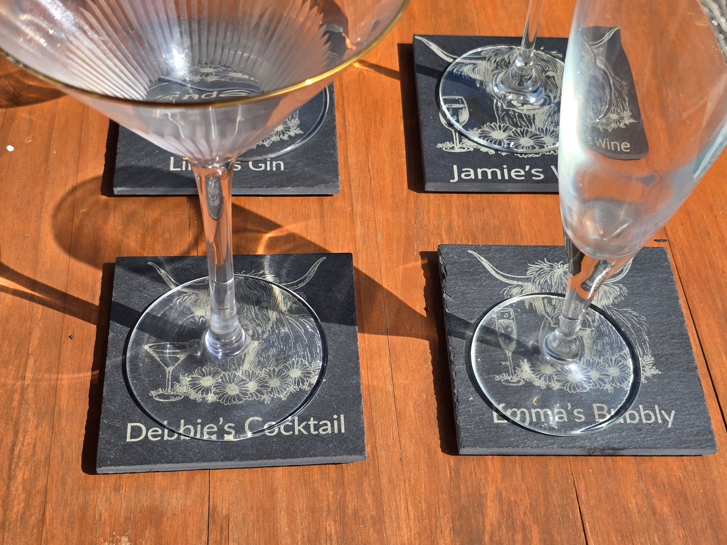 Personalised Highland Cow Slate Coaster - "Your Name's Bubbly" Text