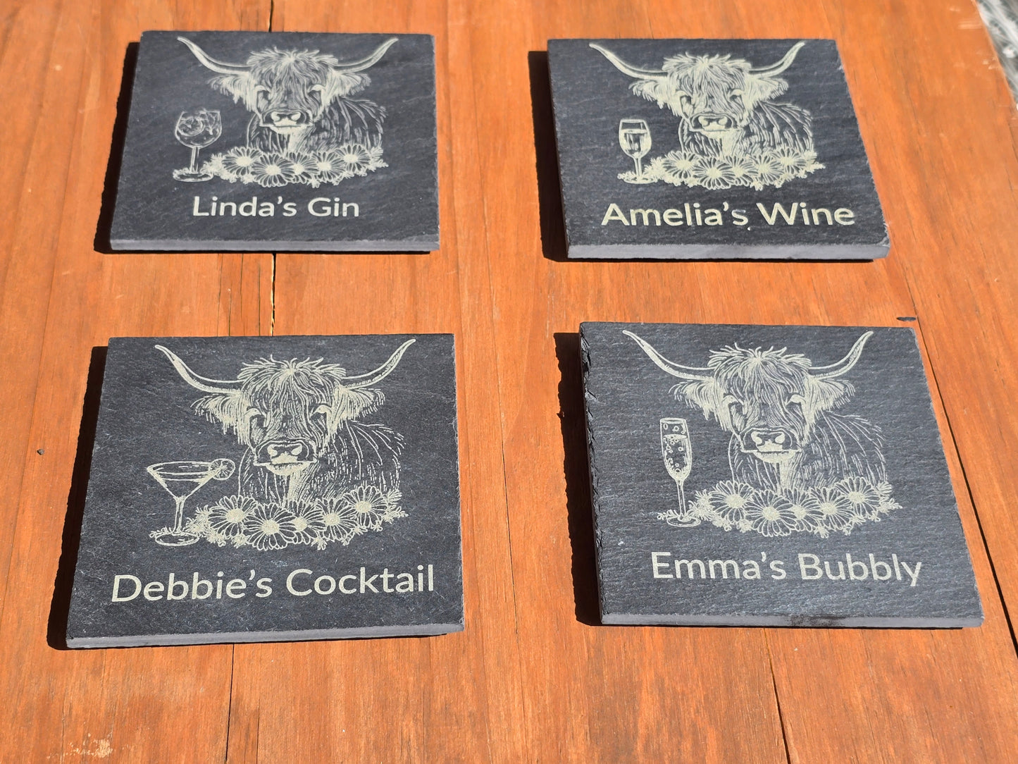 Personalised Highland Cow Slate Coaster - "Your Name's Bubbly" Text