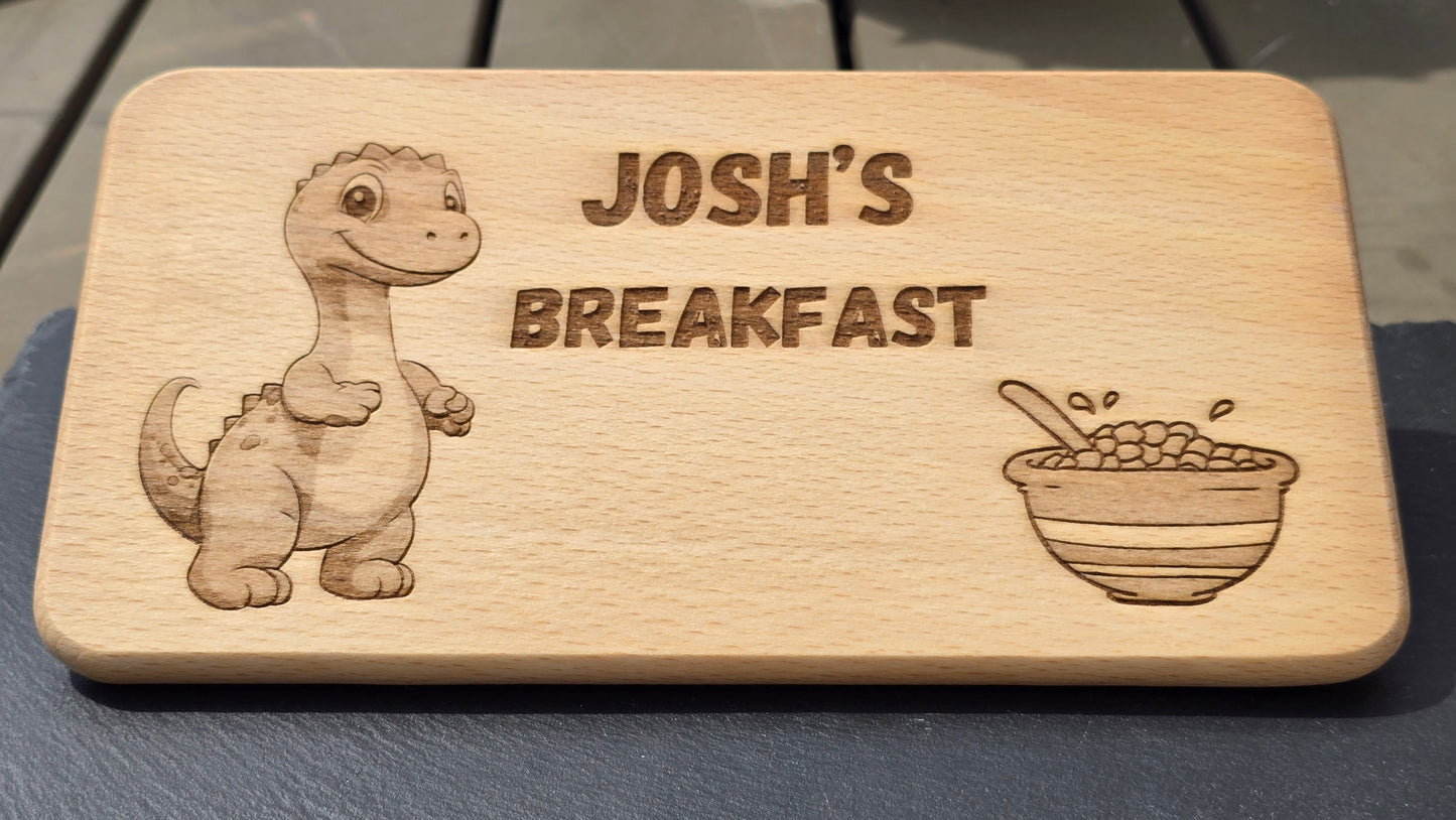 Personalised Kids Dinosaur Breakfast Board - Your Name Engraved