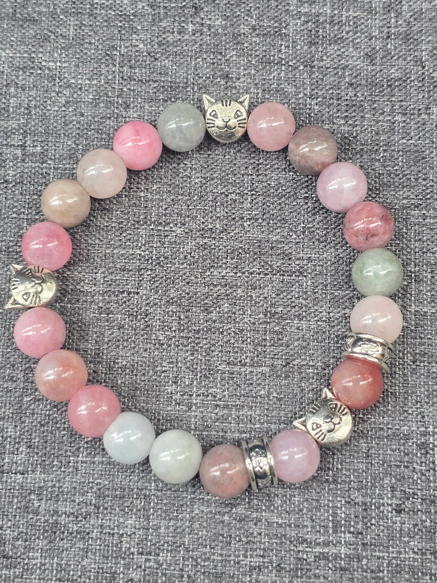 Cat theme elasticated beaded bracelet - 6.25 inch bracelet for kids and adults