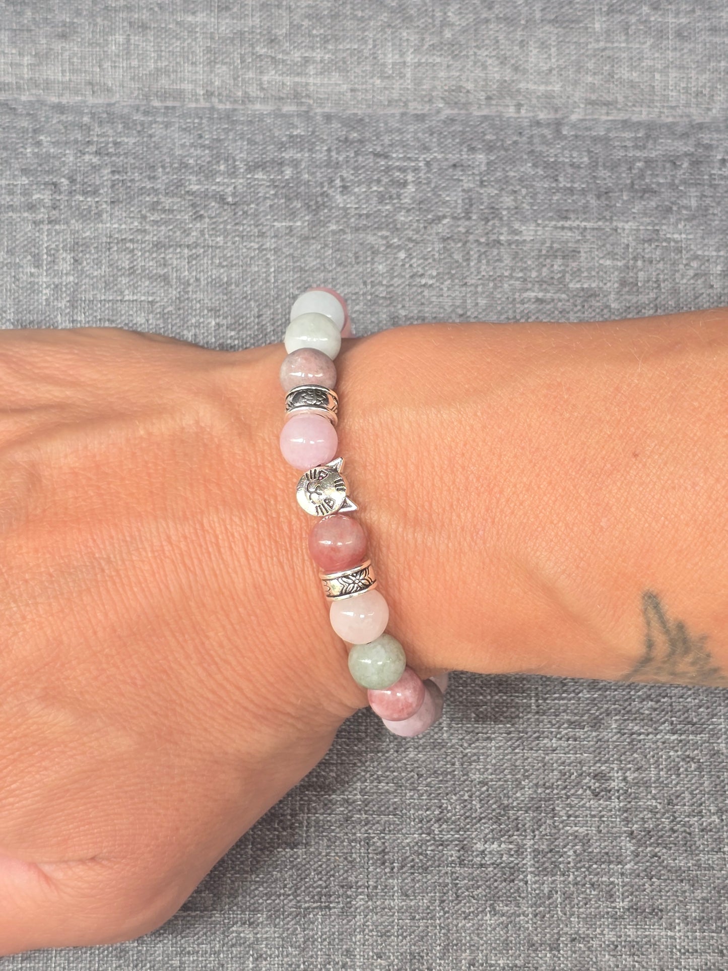 Cat theme elasticated beaded bracelet - 6.25 inch bracelet for kids and adults