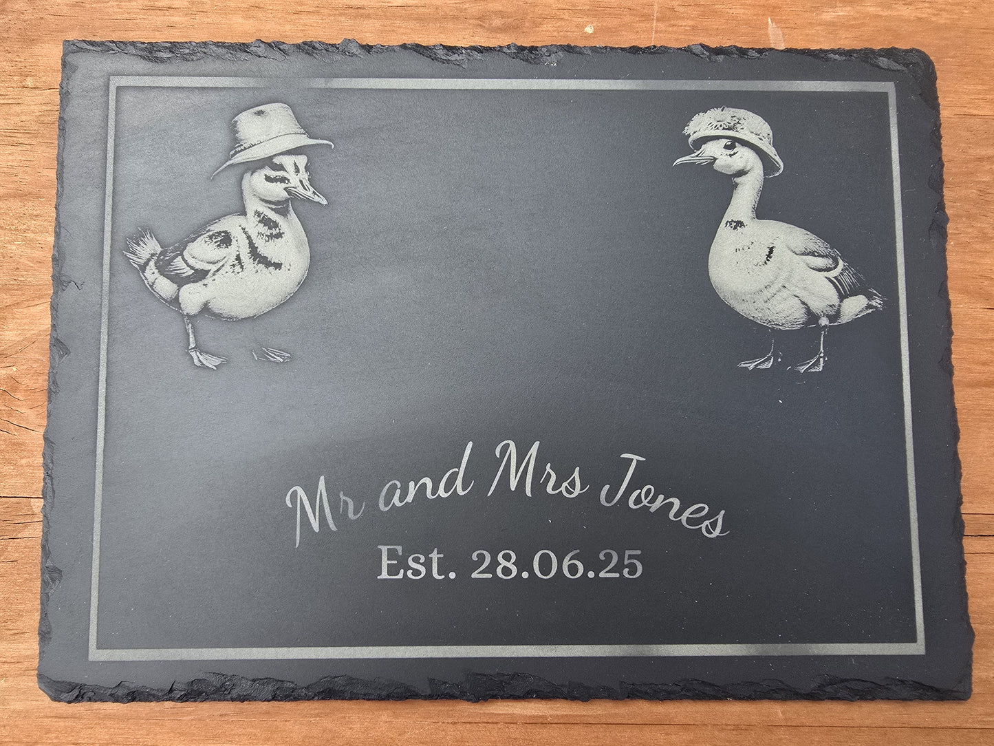 Personalised "Mr & Mrs" Duck Slate Serving Platter - Cheese / Charcuterie Board