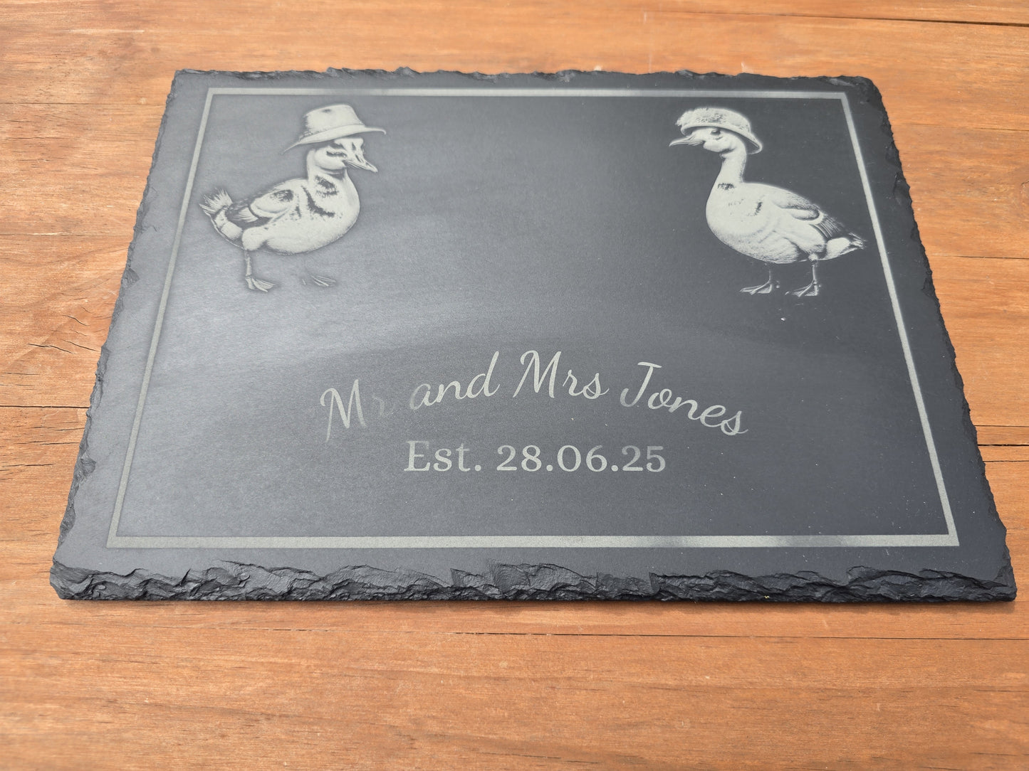 Personalised "Mr & Mrs" Duck Slate Serving Platter - Cheese / Charcuterie Board