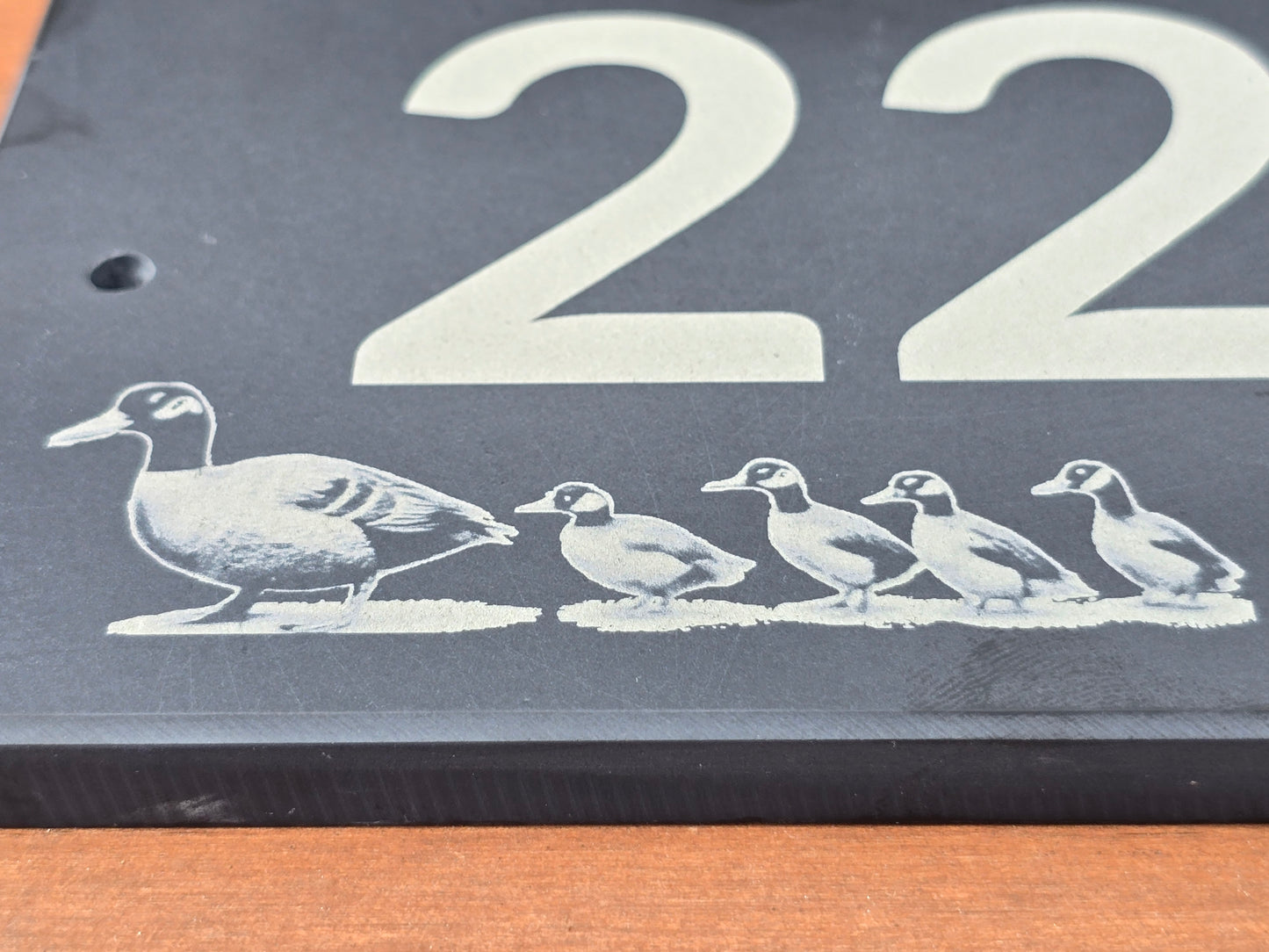 House number slate sign with duck and ducklings - Plaque with fittings
