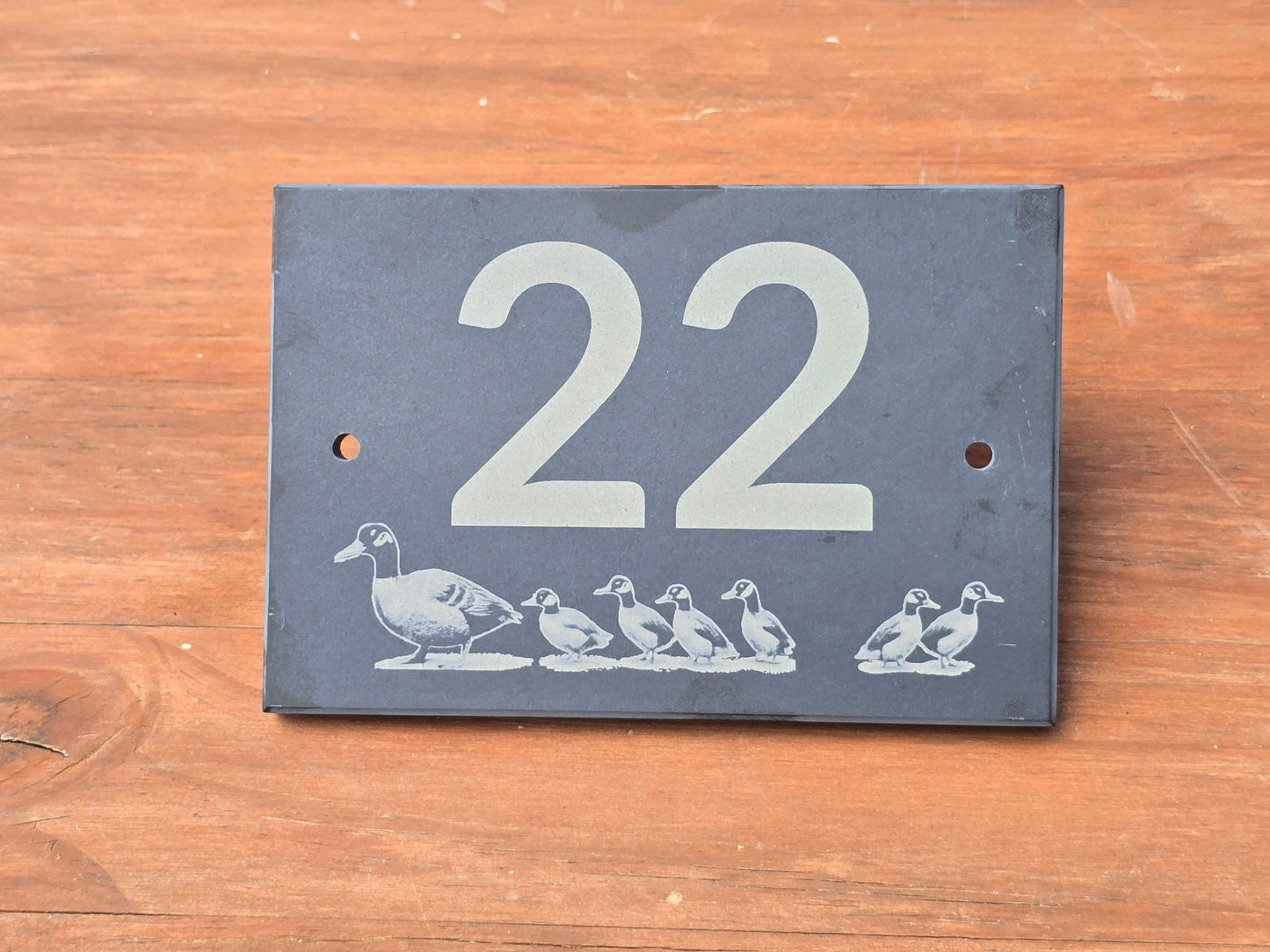 House number slate sign with duck and ducklings - Plaque with fittings