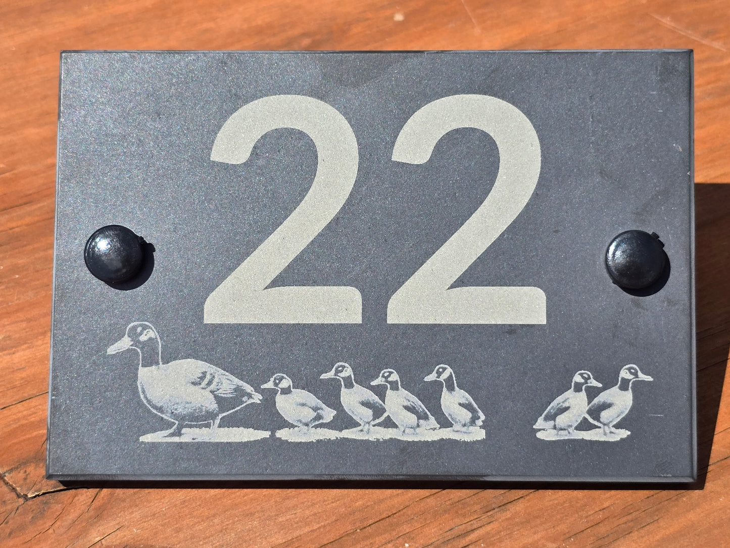 House number slate sign with duck and ducklings - Plaque with fittings