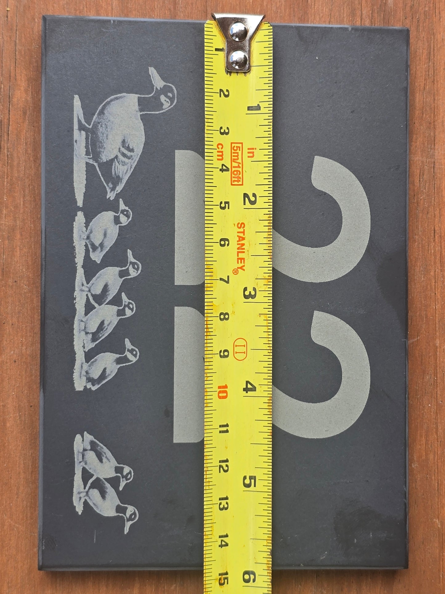 House number slate sign with duck and ducklings - Plaque with fittings