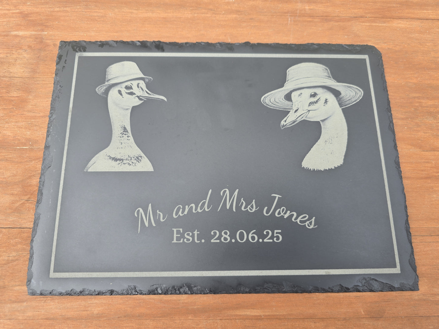 Personalised "Mr & Mrs" Duck Slate Serving Platter - Cheese / Charcuterie Board