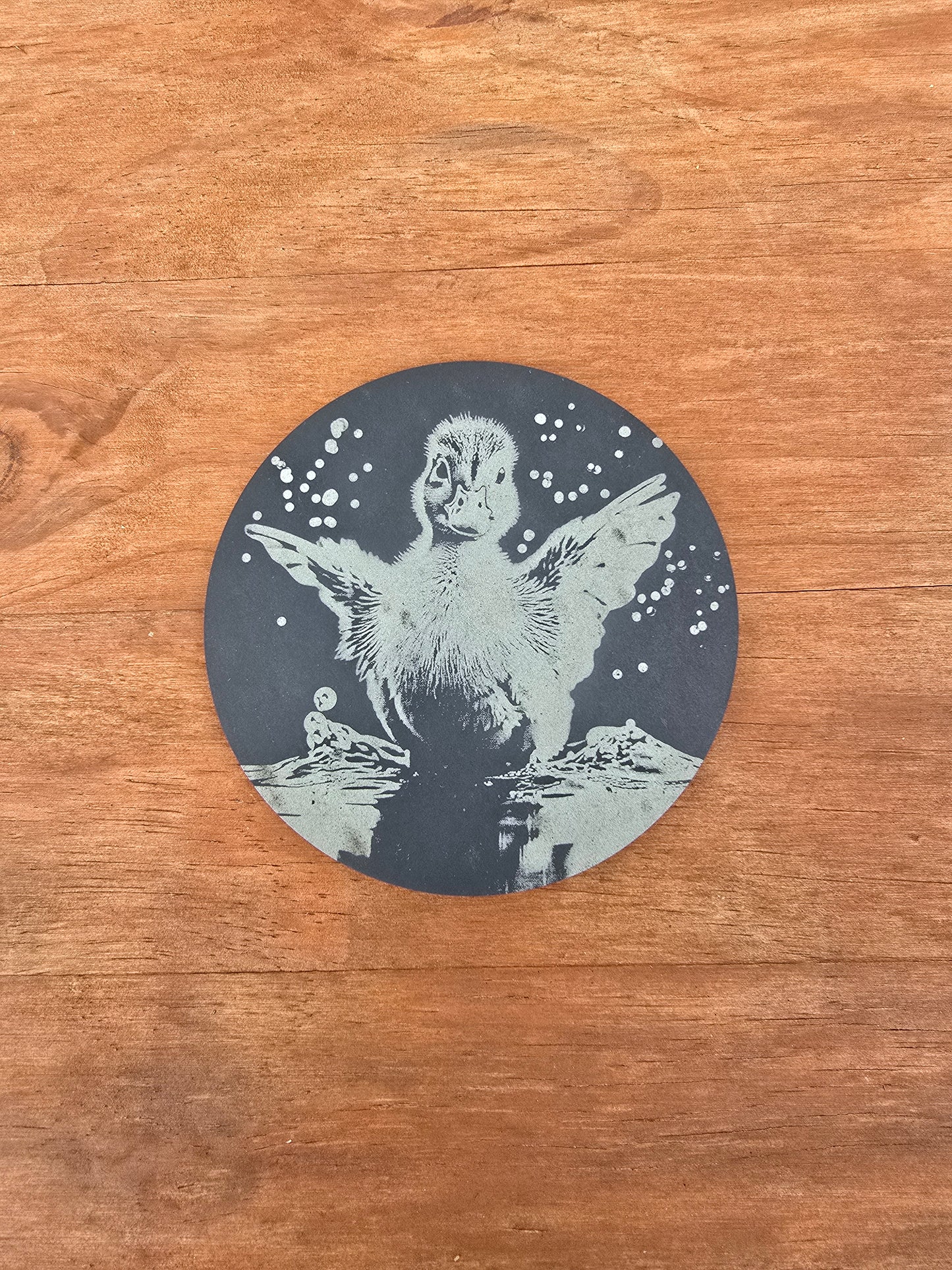 Duckling Round Slate Coaster - Cute Duck Themed Drinks Mat