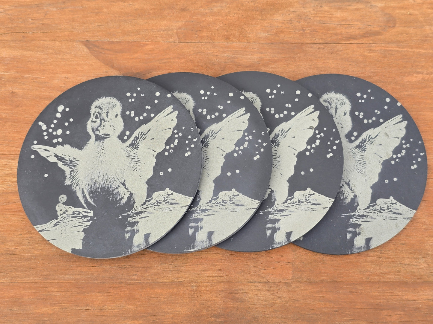Duckling Round Slate Coaster - Cute Duck Themed Drinks Mat