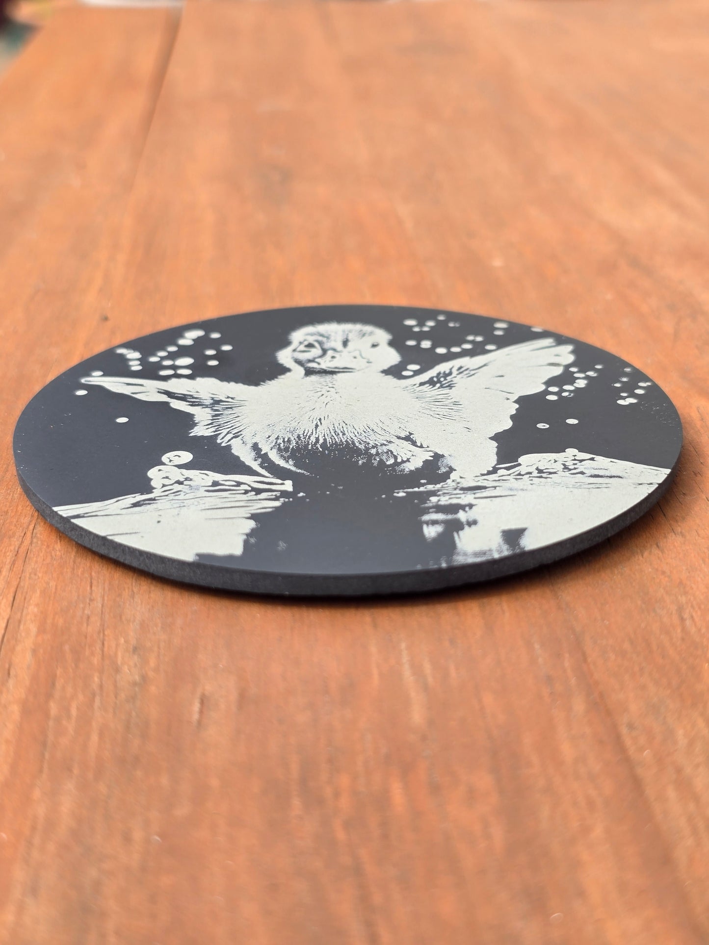 Duckling Round Slate Coaster - Cute Duck Themed Drinks Mat