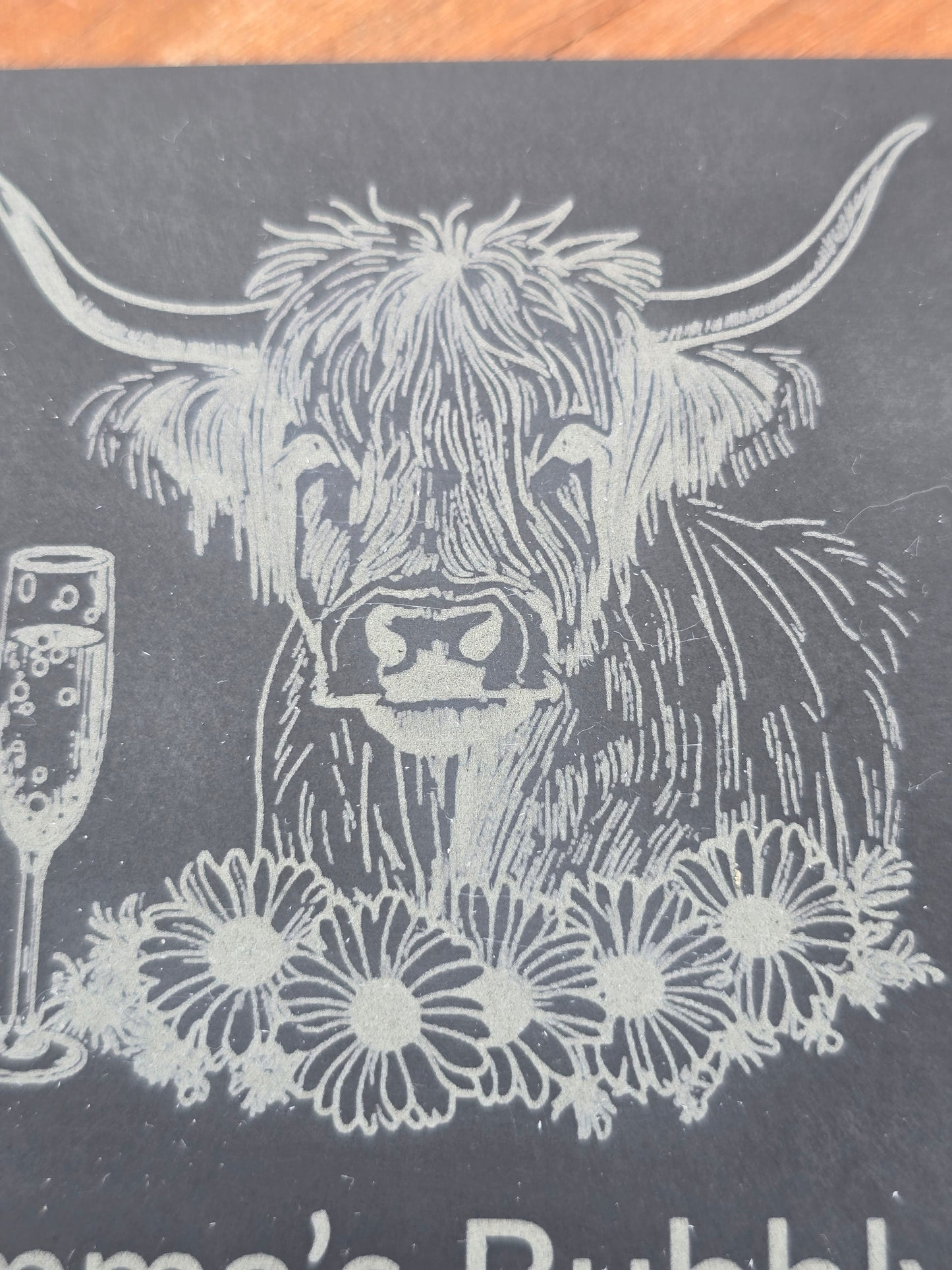 Personalised Highland Cow Slate Coaster - "Your Name's Bubbly" Text