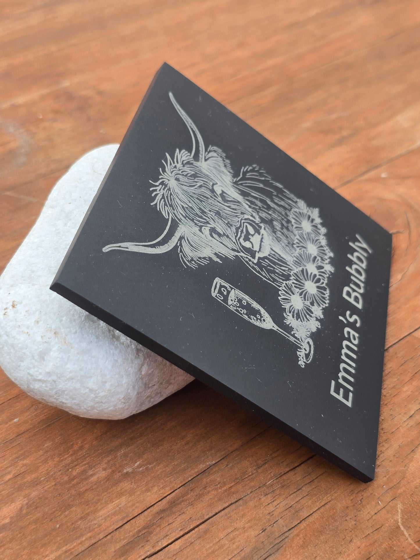 Personalised Highland Cow Slate Coaster - "Your Name's Bubbly" Text