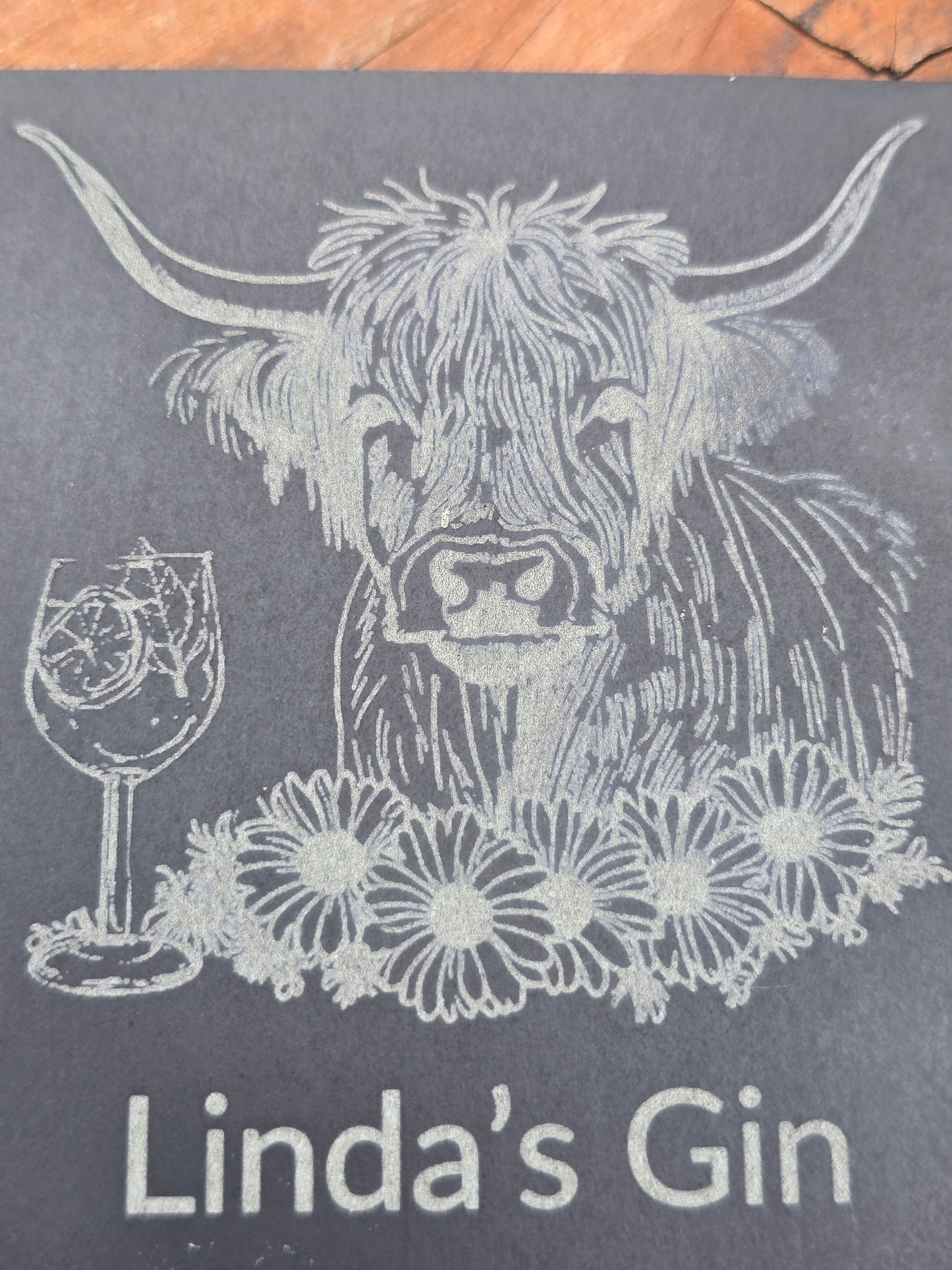 Personalised Highland Cow Slate Coaster - "Your Name's Gin" Text