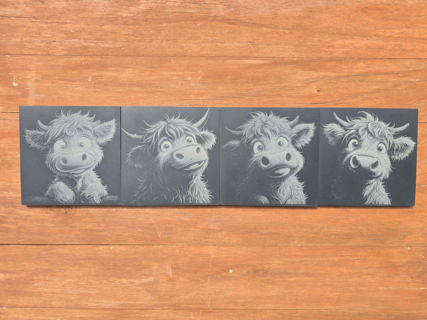 Highland Cow Slate Bundle - Personalised Family Slate Plus 4 Slate Coasters