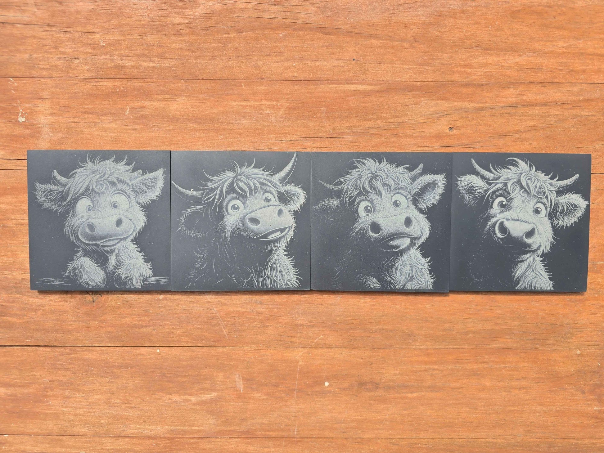 Highland Cow Slate Bundle - Personalised Family Slate Plus 4 Slate Coasters