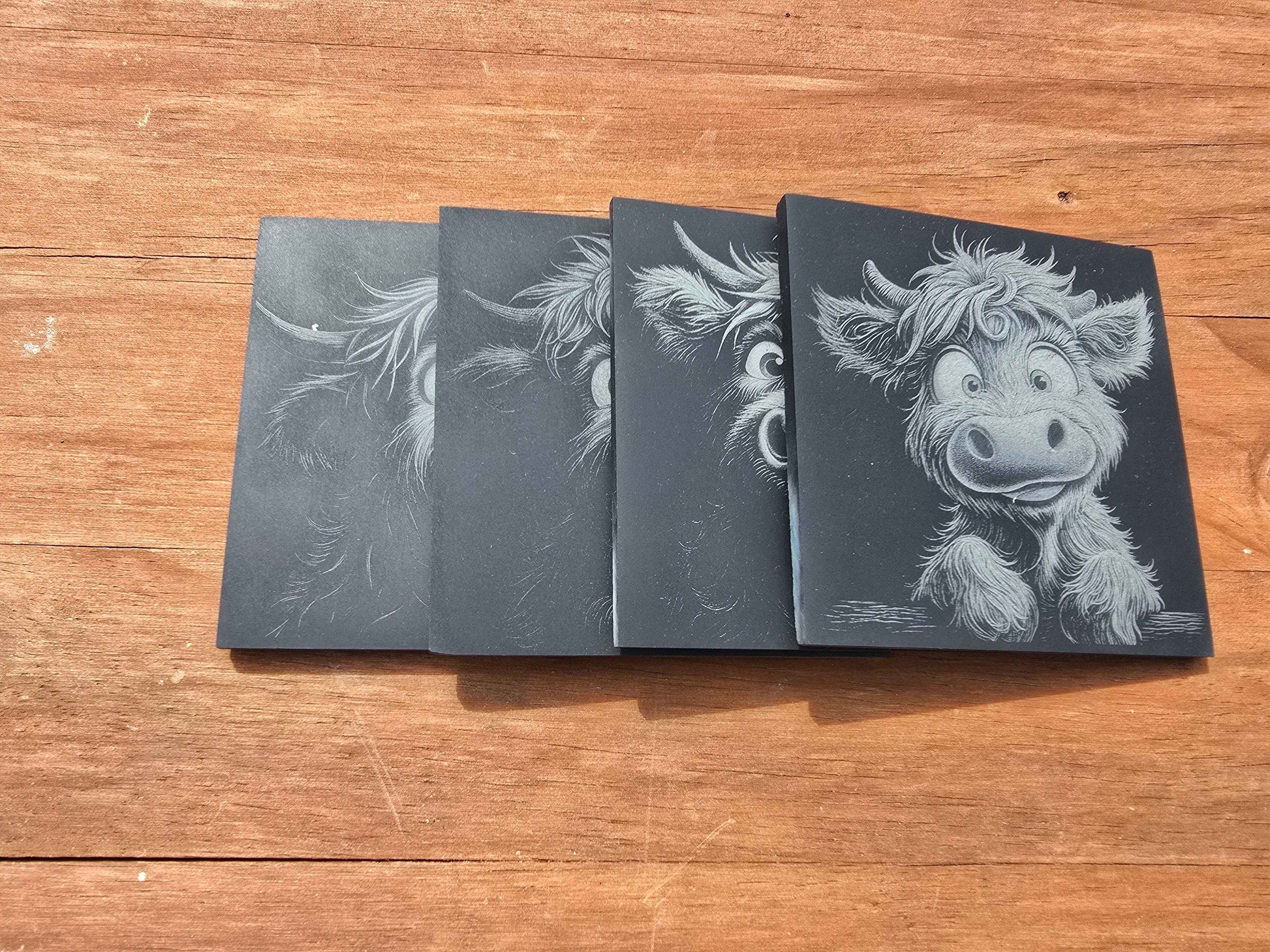 Highland Cow Slate Bundle - Personalised Family Slate Plus 4 Slate Coasters