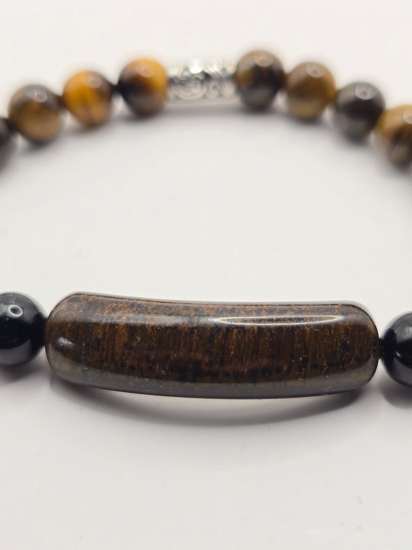 Mens tigers eye bar bead bracelet - Elasticated stone beaded bracelet