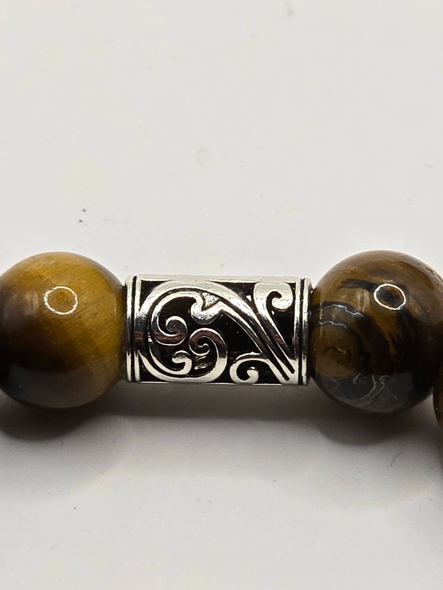 Mens tigers eye bar bead bracelet - Elasticated stone beaded bracelet