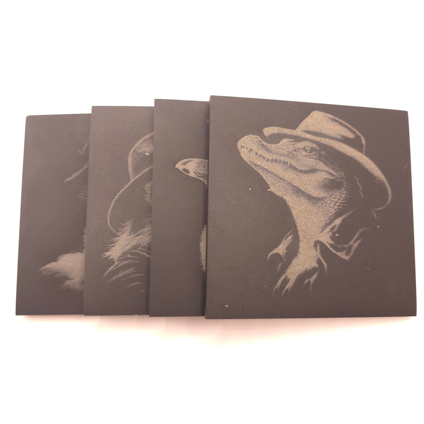 Animals in Hats - 4 pack slate coaster set of cute critters in fedora hats