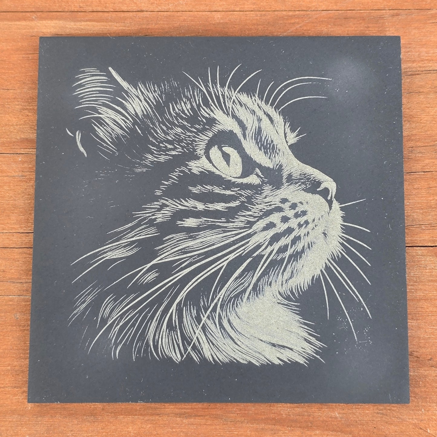 Cat Slate Coaster Set - 4 pack of etched cat design 10cm drinks mats