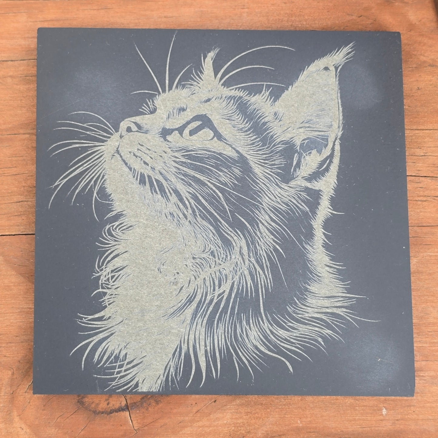 Cat Slate Coaster Set - 4 pack of etched cat design 10cm drinks mats