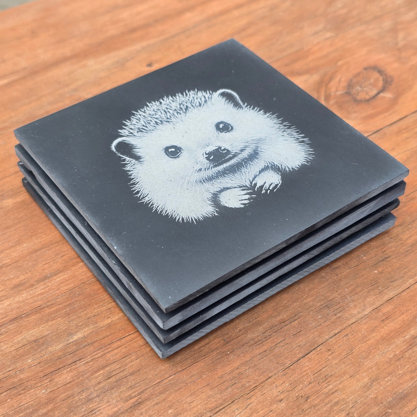Hedgehog Slate Coaster Set - 4 pack drinks mat set