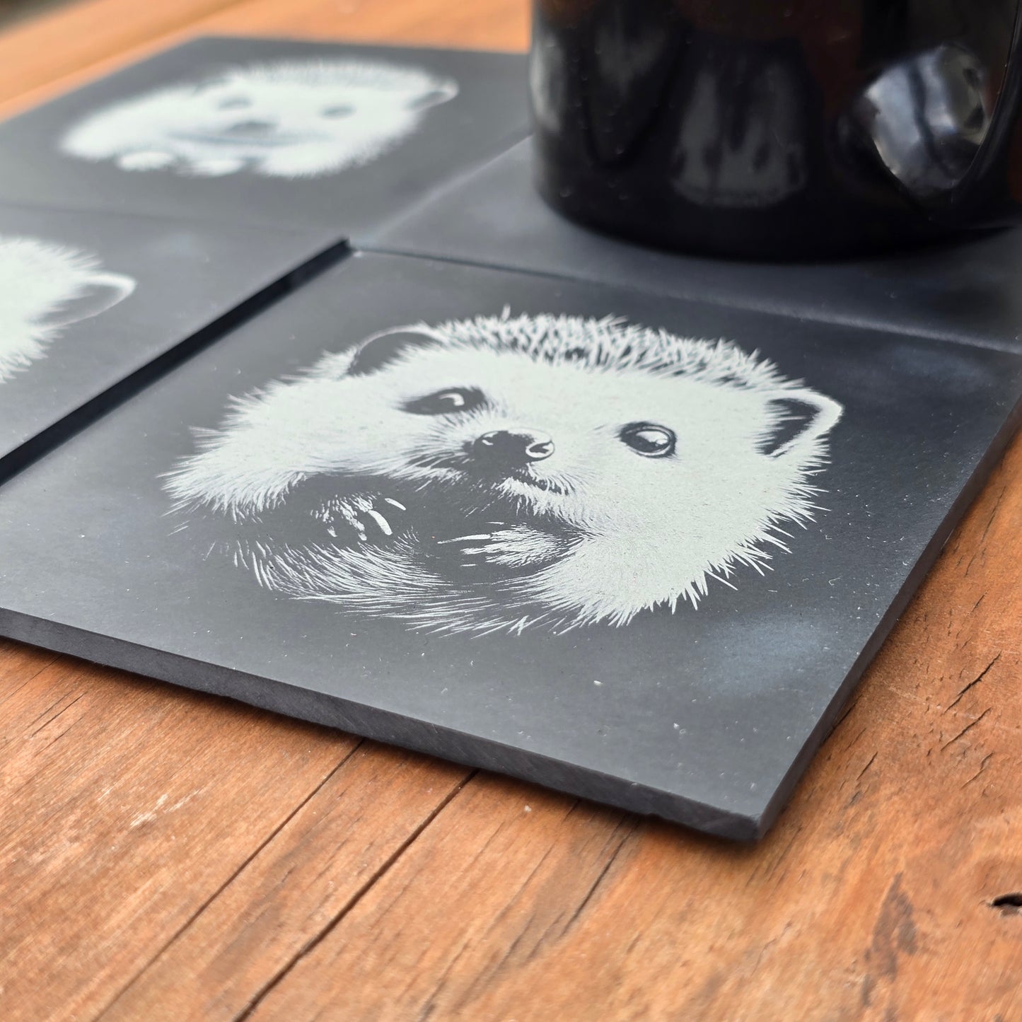 Hedgehog Slate Coaster Set - 4 pack drinks mat set